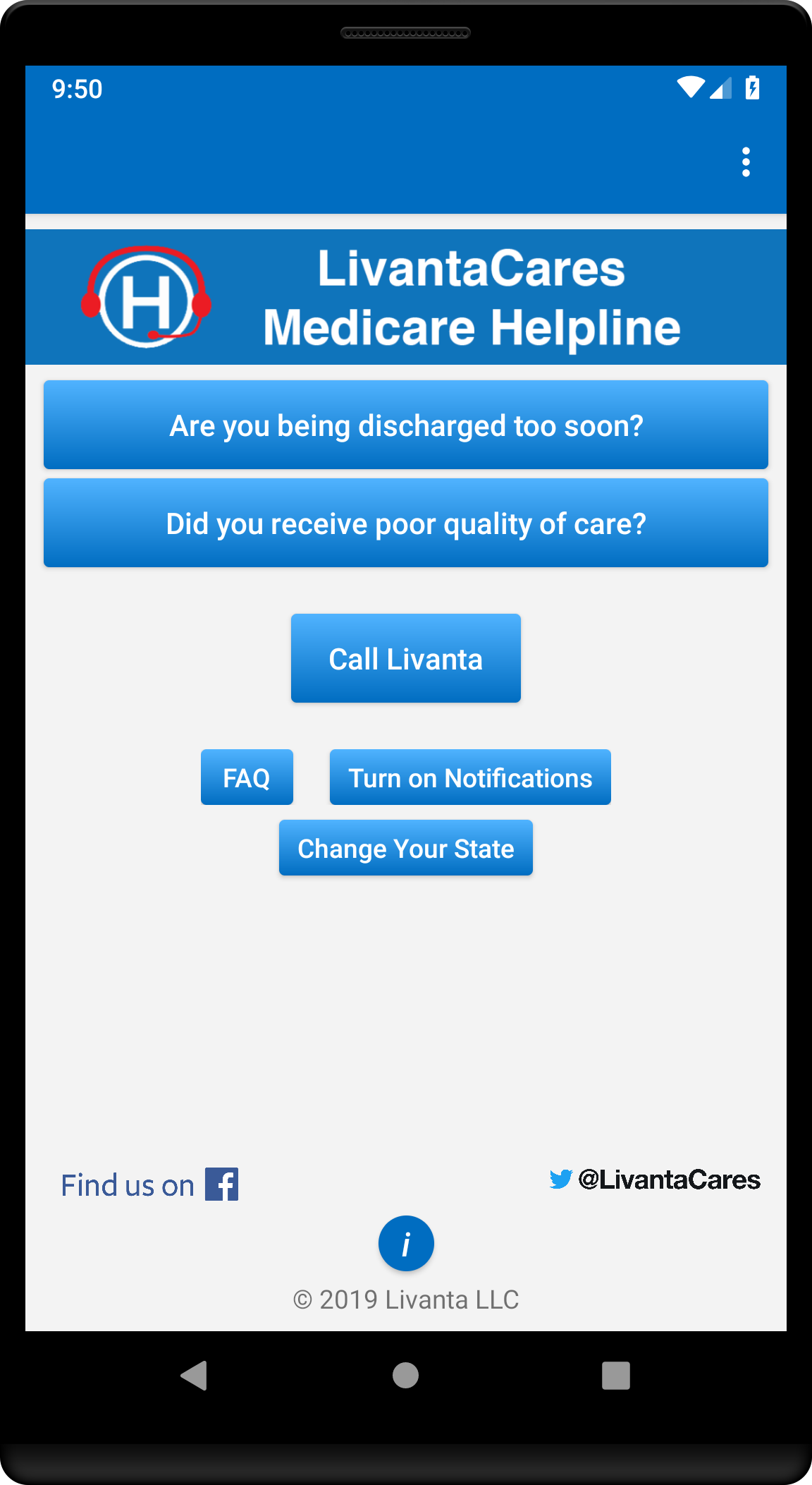 A cell phone with the Livanta Cares app